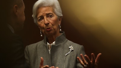 European Central Bank President Christine Lagarde talks to German Finance Minister Olaf Scholz during a meeting of European Union Finance Ministers in Eurogroup format at the Justus Lipsius building in Brussels, Monday, Feb. 17, 2020.