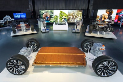 This photo provided by General Motors shows GM's all-new modular platform and battery system, Ultium, at the Design Dome on the GM Tech Center campus in Warren, Mich., on Wednesday, March 4, 2020. GM rolled out plans for 13 new electric vehicles during the next five years as it trying to refashion itself as a futuristic company with technology to compete against Tesla. The company on Wednesday touted an exclusive new battery technology that could propel some of the vehicles as far as 400 miles (644 kilometers) on a single charge.