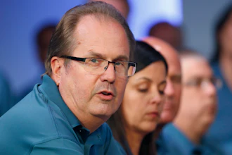 In this July 16, 2019, file photo, Gary Jones, United Auto Workers President, speaks during the opening of their contract talks with Fiat Chrysler Automobiles in Auburn Hills, Mich. Federal prosecutors have charged the former president of the United Auto Workers with corruption, Thursday, March 5, 2020, alleging he conspired with others at the union to embezzle more than $1 million. Jones quit his post in November 2019.