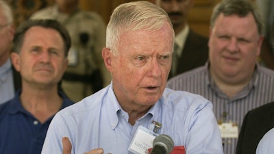 In this Sept. 18, 2004, file photo, U.S. Rep. Amory Houghton Jr., R-N.Y., speaks during a U.S. Congressional delegation visit in Baghdad, Iraq.