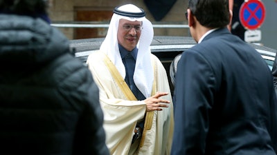 Prince Abdulaziz bin Salman Al-Saud, Minister of Energy of Saudi Arabia, arrives for a meeting of the Organization of the Petroleum Exporting Countries, OPEC, and non-OPEC members at their headquarters in Vienna, Austria, Friday, March 6, 2020.