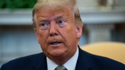 President Donald Trump speaks during a meeting with Irish Prime Minister Leo Varadkar in the Oval Office of the White House, Thursday, March 12, 2020, in Washington.