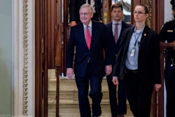 Senate Majority Leader Mitch McConnell of Ky. leaves the Senate chamber on Capitol Hill, Wednesday, March 25, 2020, in Washington.