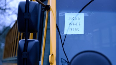 A WiFi-enabled school bus at an apartment complex in Winnsboro, S.C., March 26, 2020.