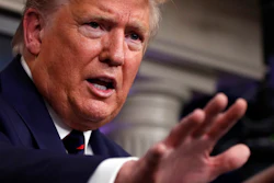 President Donald Trump speaks about the coronavirus in the James Brady Press Briefing Room, Friday, March 27, 2020, in Washington.