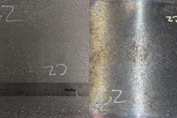 This image shows steel-steel composite metal foam samples before testing (left) and after 100 minutes exposure to 825C (right).