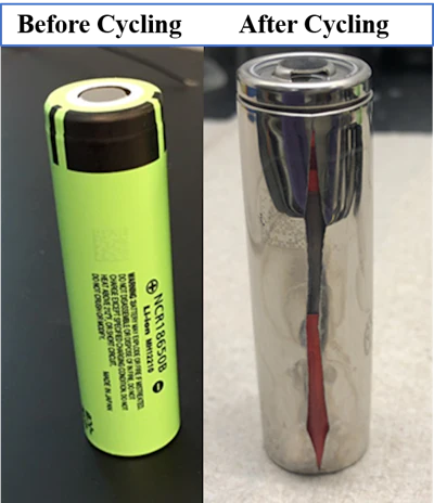An electric car battery before and after industry standard fast charging.