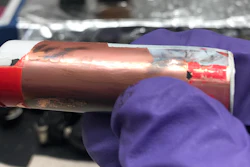 An electric vehicle battery with chemical damage after industry standard fast charging.