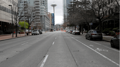 Shutdown in Seattle to slow the spread of coronavirus empties the streets, March 26, 2020. Less economic activity means less revenue for utilities.