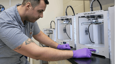 This undated image provided by LifeBridge Health shows masks being made in Baltimore. LifeBridge converted a building completed a year ago in the Baltimore suburbs into a factory to produce masks, with some of the fabric coming from Under Armor, which is based in the state.