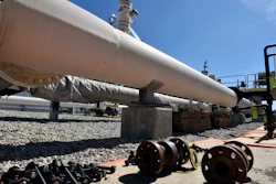 In this June 8, 2017 file photo, fresh nuts, bolts and fittings are ready to be added to the east leg of the pipeline near St. Ignace as Enbridge prepares to test the east and west sides of the Line 5 pipeline under the Straits of Mackinac in Mackinaw City, Mich.