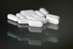 This Monday, April 6, 2020 file photo shows an arrangement of hydroxychloroquine pills in Las Vegas.