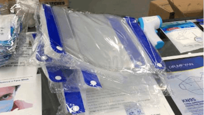 Personal protective equipment in a warehouse in Brentwood, N.Y.