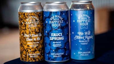 Cans of beer produced and named in reference to the COVID-19 pandemic are shown at Wild Heaven Beer on Thursday, April 30 in Avondale Estates, Ga. The 'Fauci Spring' pale ale, center, was named to honor Dr. Anthony Fauci, the director of the National Institute of Allergy and Infectious Diseases, and President Donald Trump's point person on explaining the COVID-19 pandemic to the American public.
