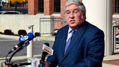In this Feb. 19, 2019, file photo, West Virginia Attorney General Patrick Morrisey speaks at a news conference in Martinsburg, W.Va.