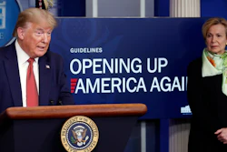 President Trump speaks in the James Brady Press Briefing Room of the White House alongside Dr. Deborah Birx, White House coronavirus response coordinator, April 16, 2020.