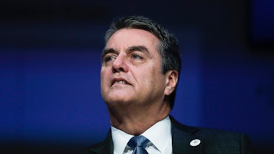 Roberto Azevedo, Director General of the World Trade Organization, attends a session at annual meeting of the World Economic Forum in Davos, Switzerland, Jan. 24, 2019.