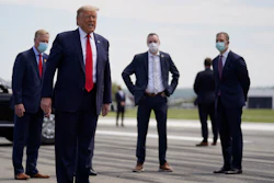President Donald Trump speaks after exiting Air Force One at Lehigh Valley International Airport in Allentown, Pa.