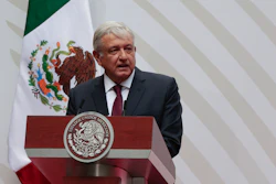 Mexican President Andres Manuel Lopez Obrador speaks at the National Palace in Mexico City.