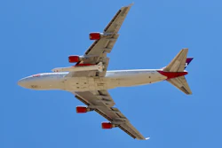 A Virgin Orbit Boeing 747-400 aircraft named Cosmic Girl.
