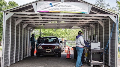 Aluminum Shapes donated two COVID-19 drive-through testing shelters.