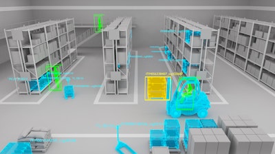 Machine vision used in a warehouse to track personnel, and equipment while tracking inventory storage locations.