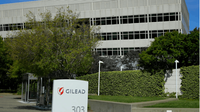 This is an April 30, 2020, file photo showing Gilead Sciences headquarters in Foster City, Calif.