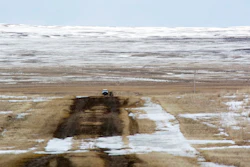 The proposed route of the Keystone XL oil pipeline where it crosses into the U.S. from Canada in Phillips County, Mont., March 11, 2020.