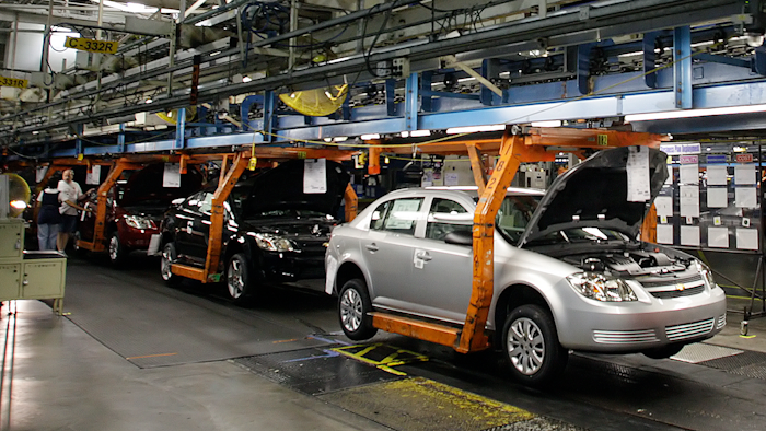 In this Aug. 21, 2008 file photo, the Chevy Cobalt is seen on the assembly line at the Lordstown Assembly Plant, in Lordstown, Ohio. The U.S. government’s road safety agency is investigating complaints of fuel leaks in older Chevrolet Cobalt small cars and HHR wagons. The probe covers more than 614,000 Cobalts from the 2008 to 2010 model years and HHRs from 2008 and 2009.