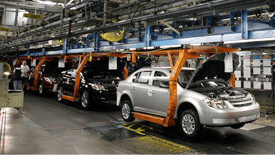 In this Aug. 21, 2008 file photo, the Chevy Cobalt is seen on the assembly line at the Lordstown Assembly Plant, in Lordstown, Ohio. The U.S. government’s road safety agency is investigating complaints of fuel leaks in older Chevrolet Cobalt small cars and HHR wagons. The probe covers more than 614,000 Cobalts from the 2008 to 2010 model years and HHRs from 2008 and 2009.