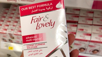 Creams promising fairer and lighter skin are displayed on shelves, July 3, 2020, in Dubai, United Arab Emirates. In the wake of mass protests against racial injustice in the U.S., multinational companies like L’Oreal and Unilever, which makes Fair and Lovely products, are rebranding their skin lightening products in Africa, Asia and the Middle East.