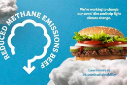 In this photo provided by Burger King, shows the company announcing its work to help address a core industry challenge: the environmental impact of beef. To help tackle this environmental issue, the Burger King brand partnered with top scientists to develop and test a new diet for cows, which according to initial study results, on average reduces up to 33% of cows' daily methane emissions.