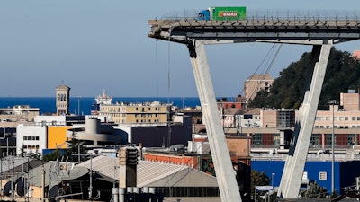 The Morandi highway bridge that collapsed in Genoa, Italy, Aug. 15, 2018.