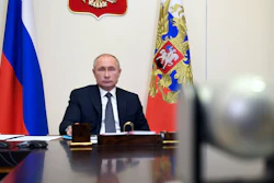 Russian President Vladimir Putin attends a cabinet meeting at the Novo-Ogaryovo residence outside Moscow, Aug. 11, 2020.