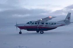 A Ravn Connect airplane lands at the airstrip in Toksook Bay, Alaska, Jan 22, 2020.