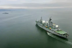 In this undated video grab provided by Russian Defense Ministry Press Service, Russian warships take part in maneuvers in the Bering Sea.