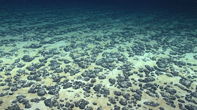 Manganese nodules on the Atlantic Ocean floor off the southeastern United States, discovered in 2019 during the Deep Sea Ventures pilot test.