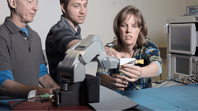 Engineers Rodney Leonhardt, Alec Weiss and Jeanne Quimby with NIST's SAMURAI, a portable measurement system to support design and repeatable laboratory testing of 5G wireless communications devices with unprecedented accuracy.