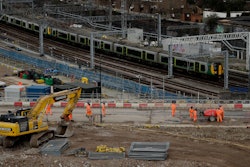 A train passes the construction site of the High Speed 2 rail line at Euston station in London, Feb. 11, 2020.