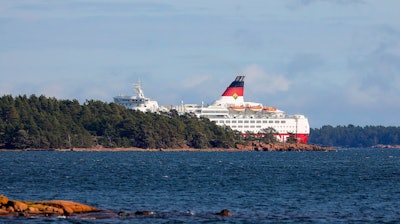 Viking Line's cruise ship M/S Amorella near the Aland islands, seen from Finland, Sept. 20, 2020.