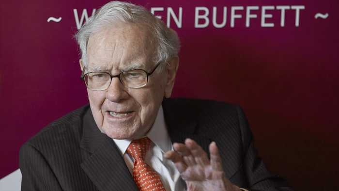 Berkshire Hathaway Chairman and CEO Warren Buffett speaks following the company's annual shareholders meeting in Omaha, Neb., May 5, 2019.