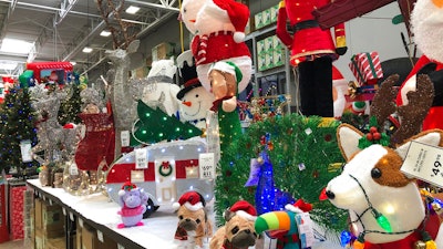 Christmas decorations are displayed at a Lowe's store Friday, Oct. 2, 2020, in Northglenn, Colo.