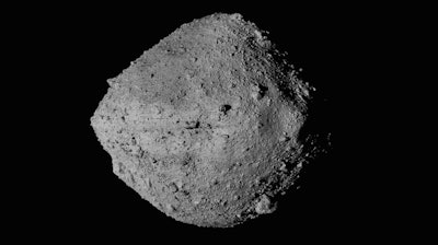 The asteroid Bennu seen from the OSIRIS-REx spacecraft.