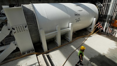 A tunnel boring machine at the bottom of a construction site at the Las Vegas Convention Center, Nov. 15, 2019.