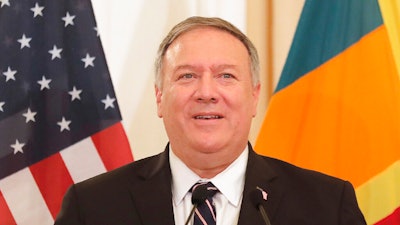 U.S. Secretary of State Mike Pompeo speaks during a joint press briefing with Sri Lankan Foreign Minister Dinesh Gunawardena in Colombo, Sri Lanka, Wednesday, Oct. 28, 2020.