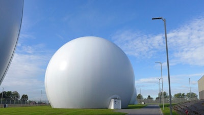 Satellite dishes inside Kevlar domes at the Kester Satellite Ground Station in Kester, Belgium, Thursday, Oct. 15, 2020. This week, the site at Kester, which has been in use for decades but was totally overhauled in 2014, is set to fall under a new orbit, when NATO announces that it is creating a space center to help manage satellite communications and key parts of its military operations around the world.