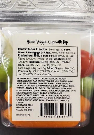 Side Label, Mixed Veggie Cup With Dip