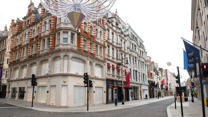 Closed shops on an empty New Bond Street, London, Nov. 17, 2020.