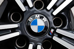 A wheel on a BMW car is on display at the 2020 Pittsburgh International Auto Show.