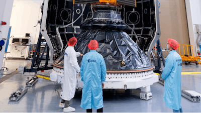 In this Nov. 3, 2020 photo, provide by the European Space Agency, the Sentinel-6 satellite is placed inside the upper stage of a Falcon 9 rocket. The joint European-U.S. satellite mission to improve measurements of sea level rise is being launched from Vandenberg Air Force Base in California on Saturday Nov. 22, 2020. The Sentinel-6 Michael Freilich satellite, named after the late director of NASA’s Earth Science Division, is seen as a crucial tool for monitoring the impact of global warming on coastlines, where billions of people face the risk of encroaching oceans in the coming decades.